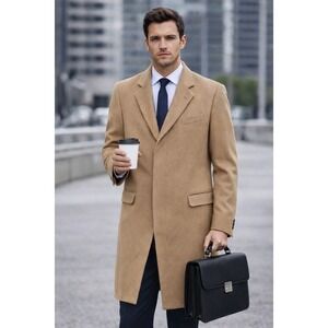 Samuel Windsor Overcoat Mens 44R Brown Wool Cashmere Trench Outdoor Travel Car
